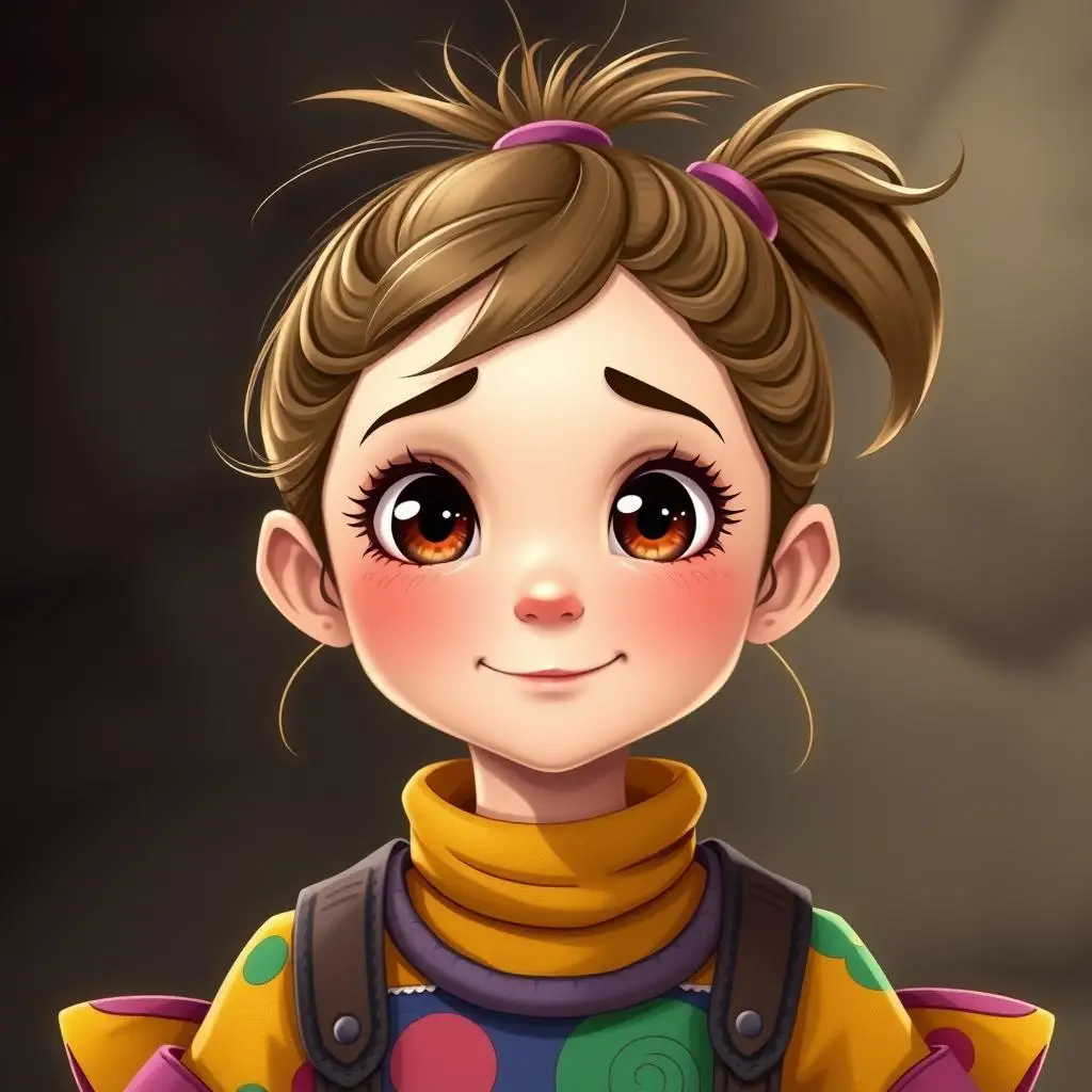 Agnes - najmłodsza siostra, z kucykiem na czubku głowy