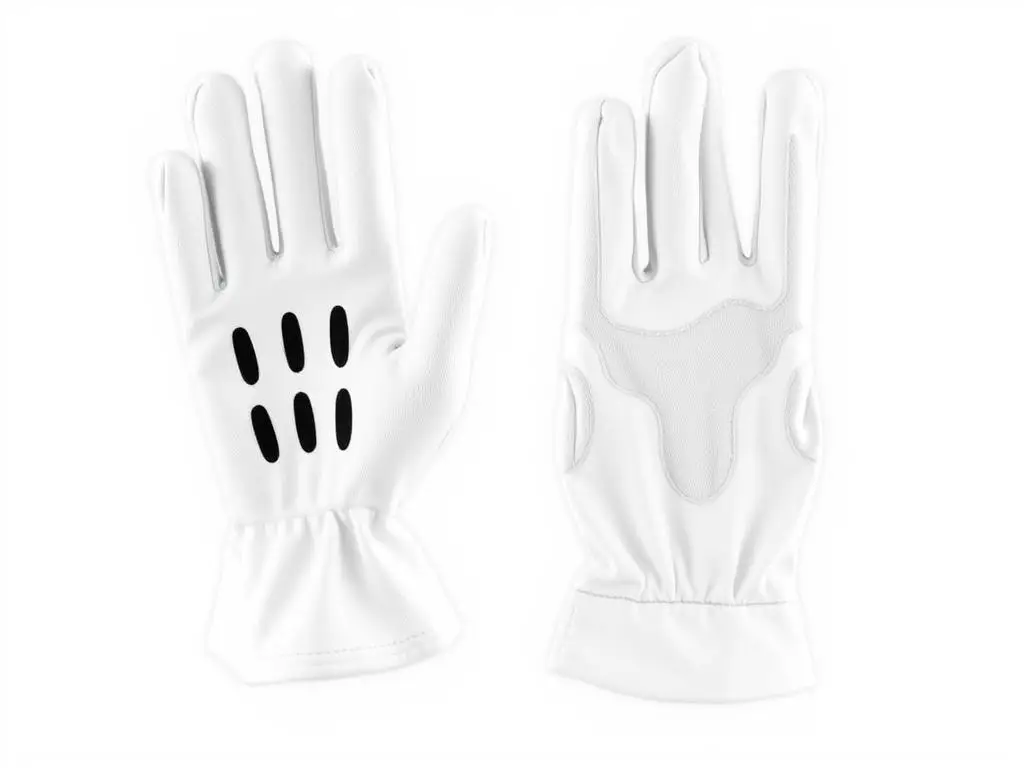 Białe rękawiczki z charakterystycznymi czarnymi liniami