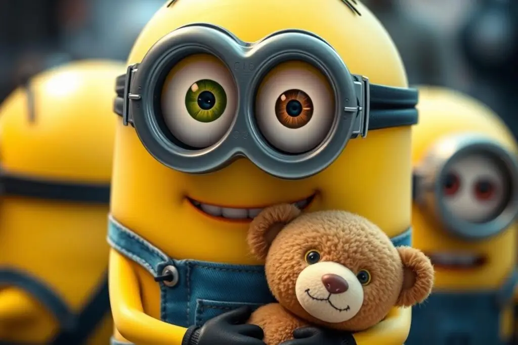 Bob minionek - najniższy minionek z oczami w różnych kolorach i pluszowym misiem Bob minionek - najniższy minionek z oczami w różnych kolorach i pluszowym misiem