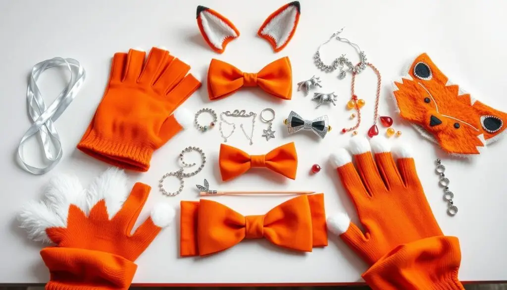 Dodatkowe akcesoria do stroju liska - rękawiczki, kokardy i inne elementy