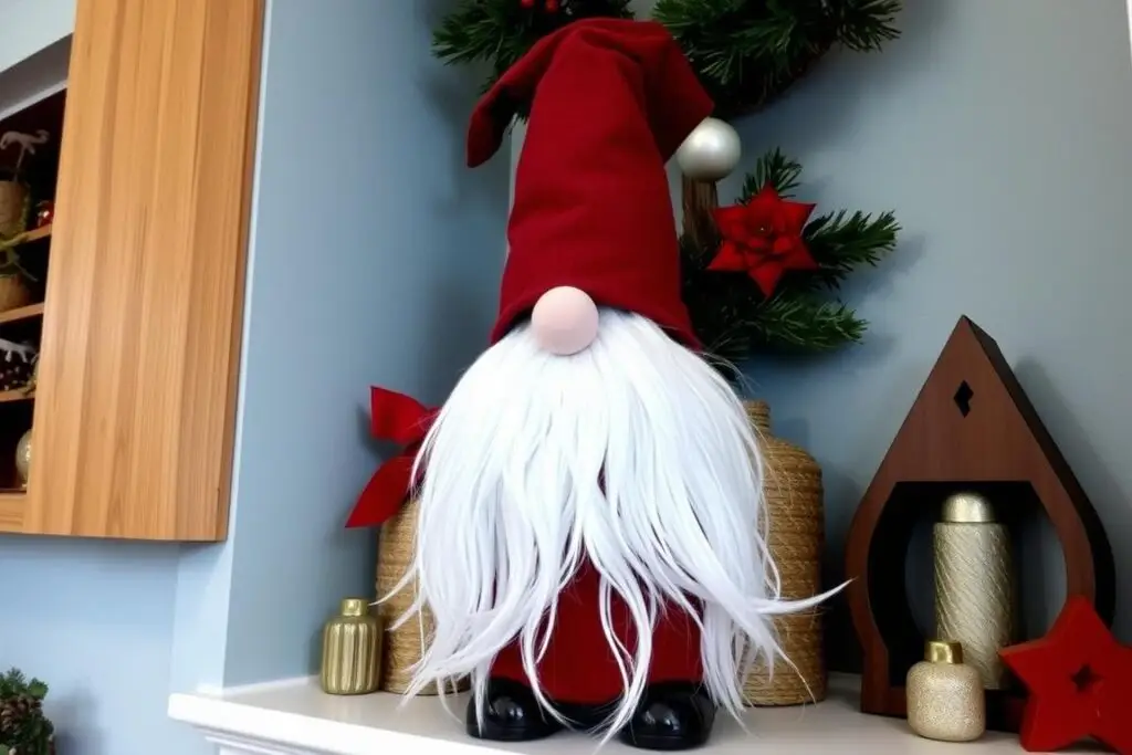 Duży skrzat wykonany z wykorzystaniem butelki jako stelaża