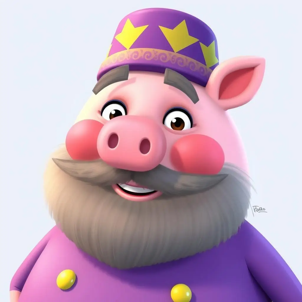 Dziadek Świnka w fioletowym stroju