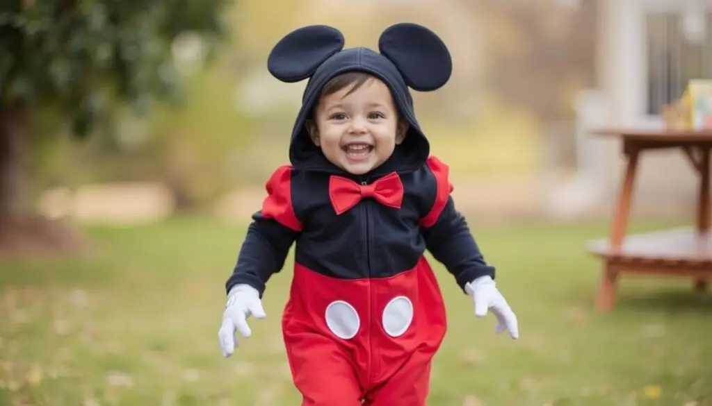 Dziecko bezpiecznie bawiące się w stroju Myszki Miki
