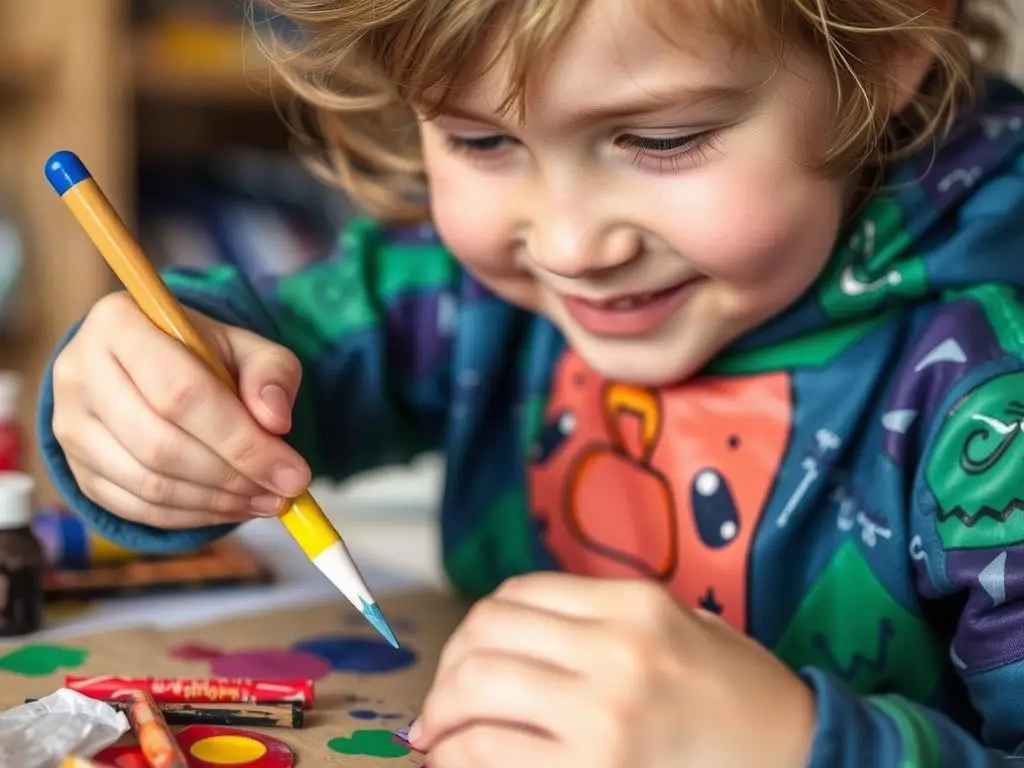Dziecko malujące elementy do stroju z recyklingu jak zrobić strój z recyklingu