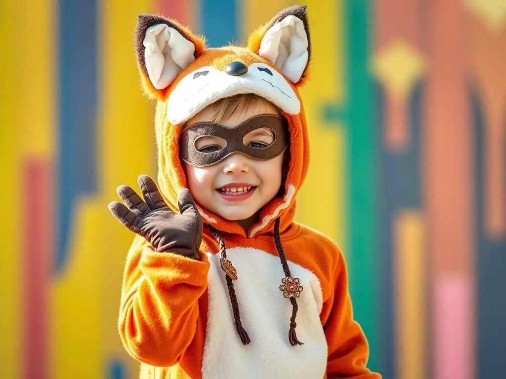 Dziecko w kompletnym stroju liska z dodatkowymi akcesoriami