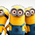 Główne postacie z Minionków - Kevin, Stuart i Bob stoją obok siebie w jeansowych ogrodniczkach i goglach