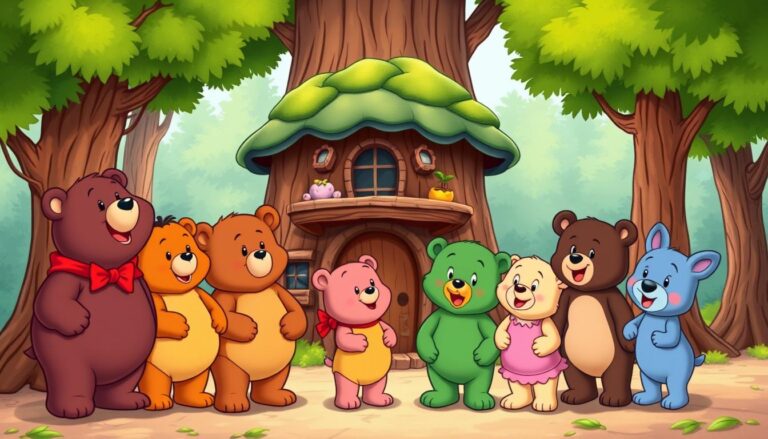 Główne postacie z bajki Gumisie zgromadzone razem w Gumisiowej Dolinie