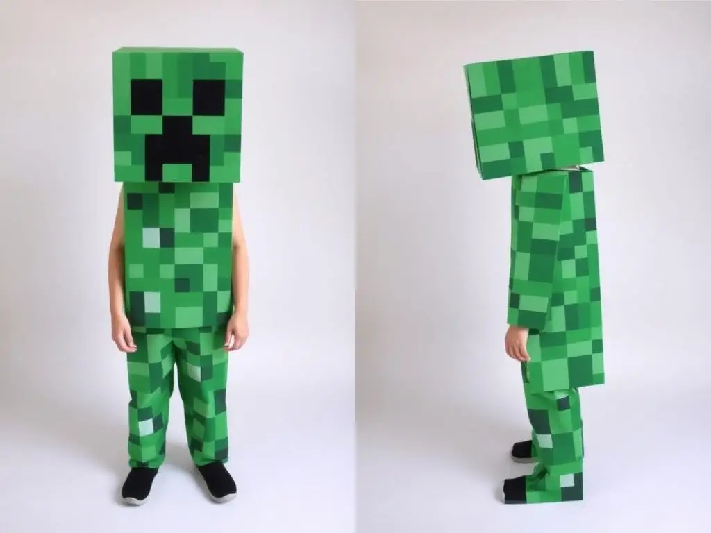 Gotowy kostium Creepera z kartonu - widok z przodu i z boku