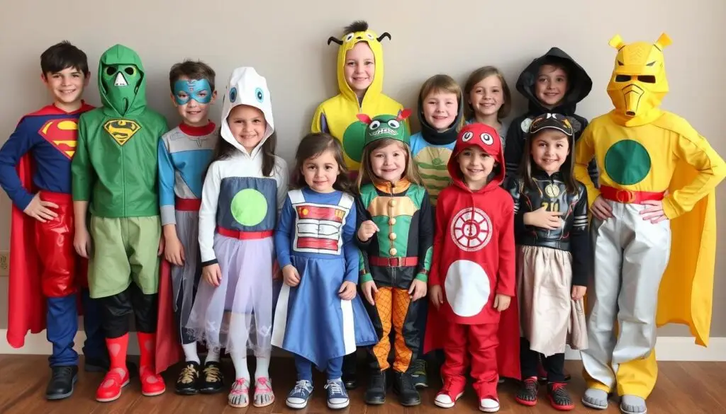 Grupa dzieci w różnych strojach z recyklingu jak zrobić strój z recyklingu