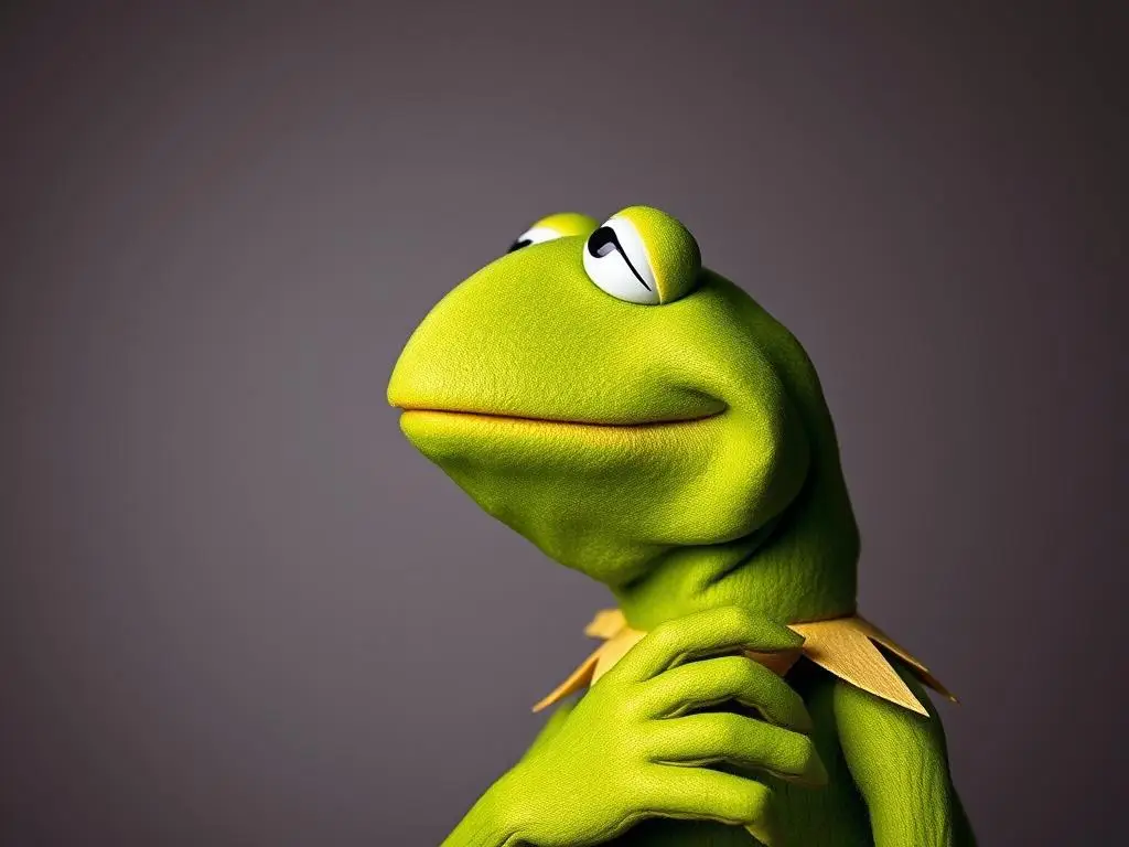 Kermit żaba w refleksyjnej pozie symbolizującej jego ponadczasowy charakter