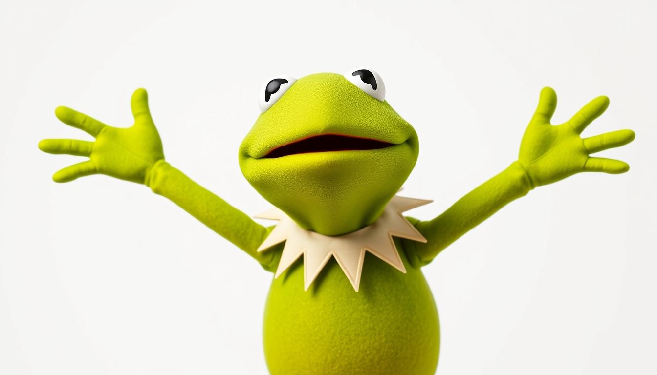 Kermit żaba z Muppet Show w charakterystycznej pozie z rozłożonymi ramionami