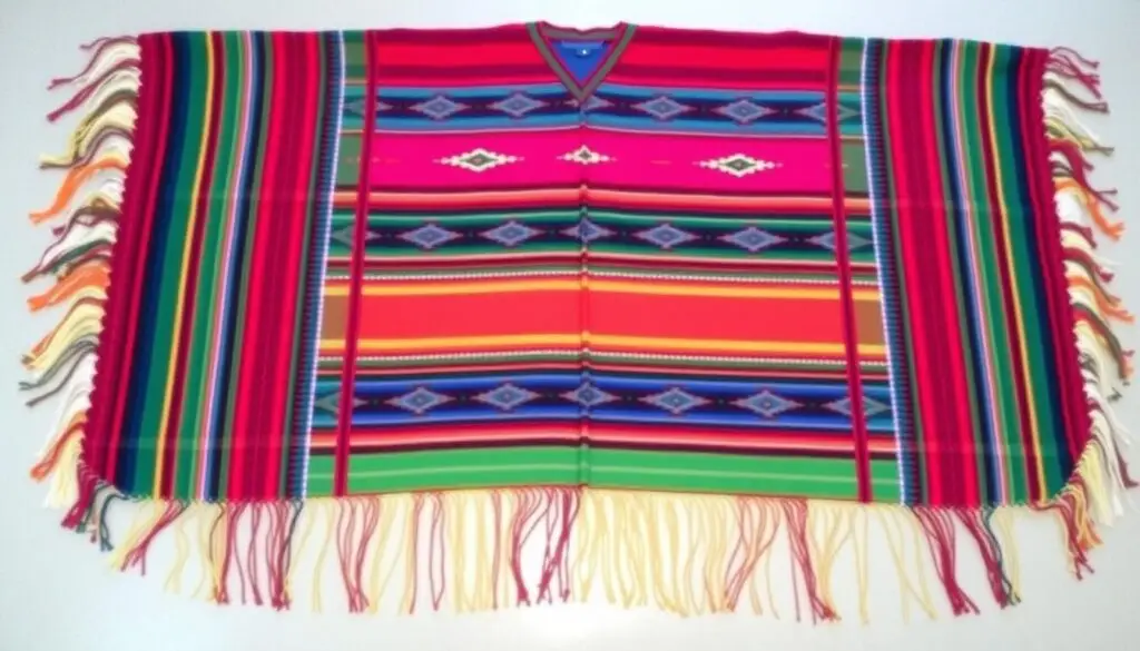 Kolorowe ponczo meksykańskie z wzorami i frędzlami Kolorowe ponczo meksykańskie z wzorami i frędzlami