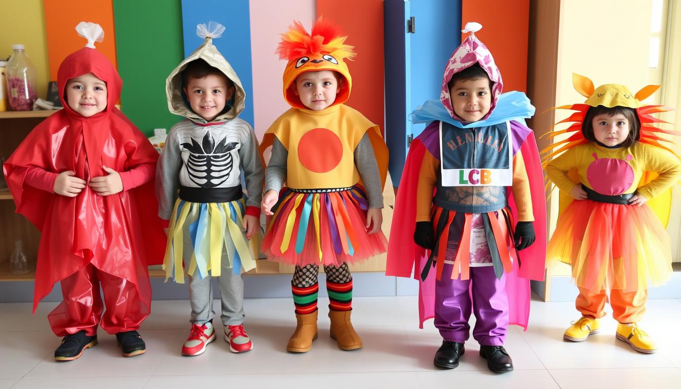 Kolorowe stroje z recyklingu dla dzieci wykonane z różnych materiałów jak zrobić strój z recyklingu
