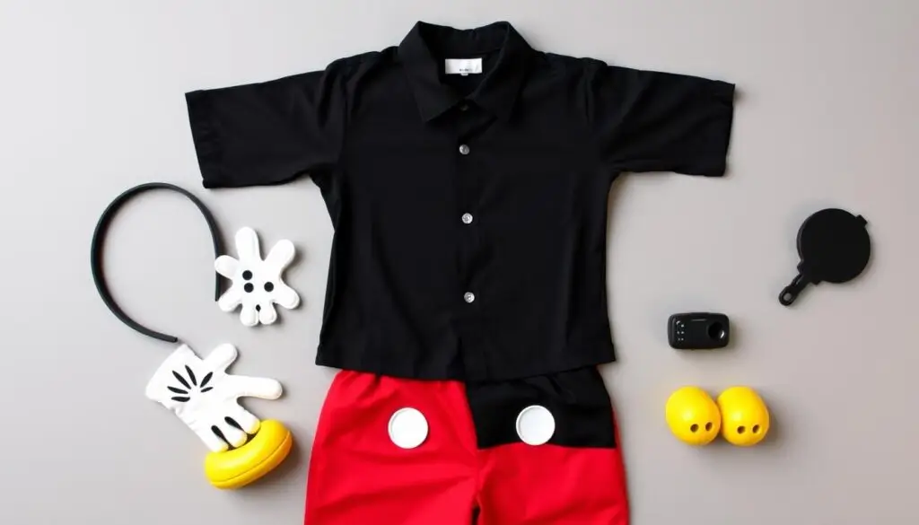 Kompletny strój Myszki Miki rozłożony na płasko