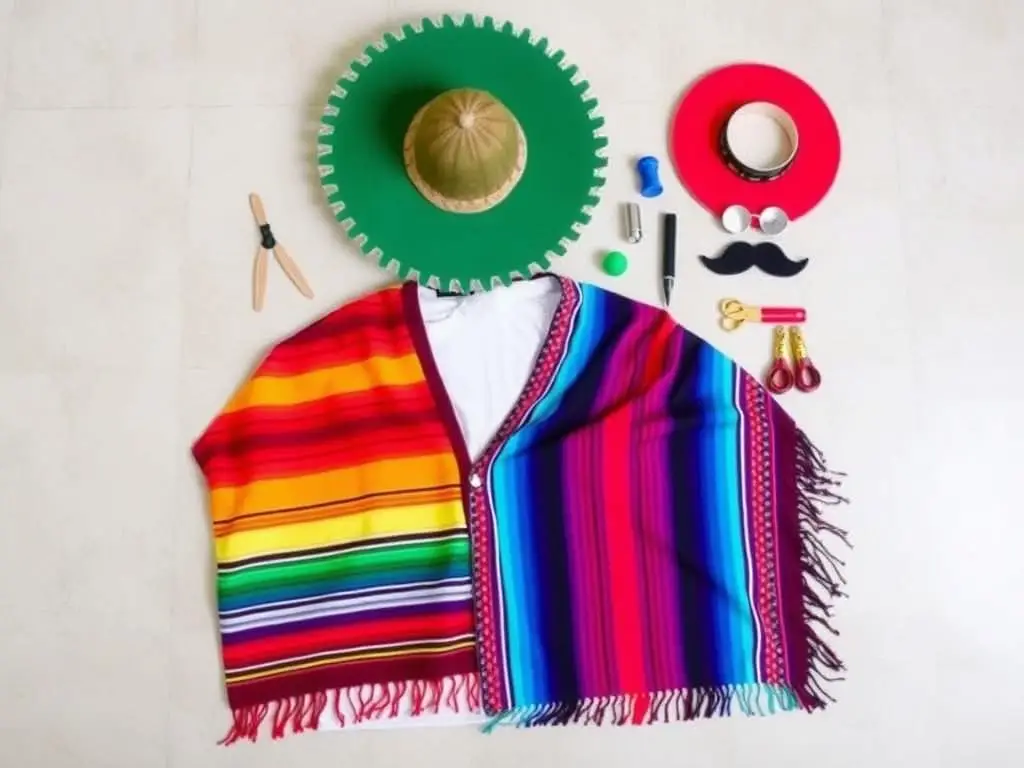 Kompletny strój meksykański - sombrero, ponczo, akcesoria Kompletny strój meksykański - sombrero, ponczo, akcesoria