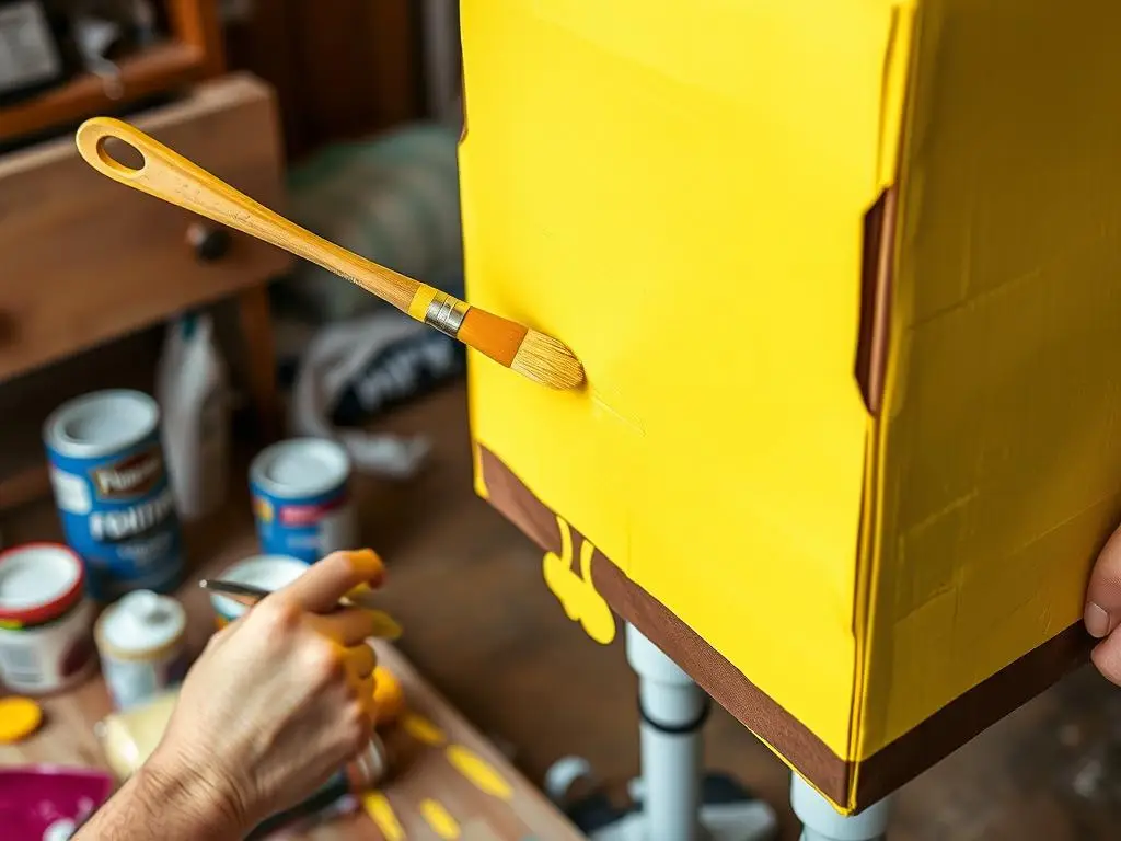 Malowanie kartonu na żółty kolor charakterystyczny dla SpongeBoba