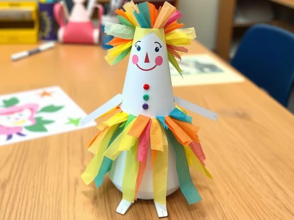 Marzanna z papieru i bibuły wykonana przez dzieci