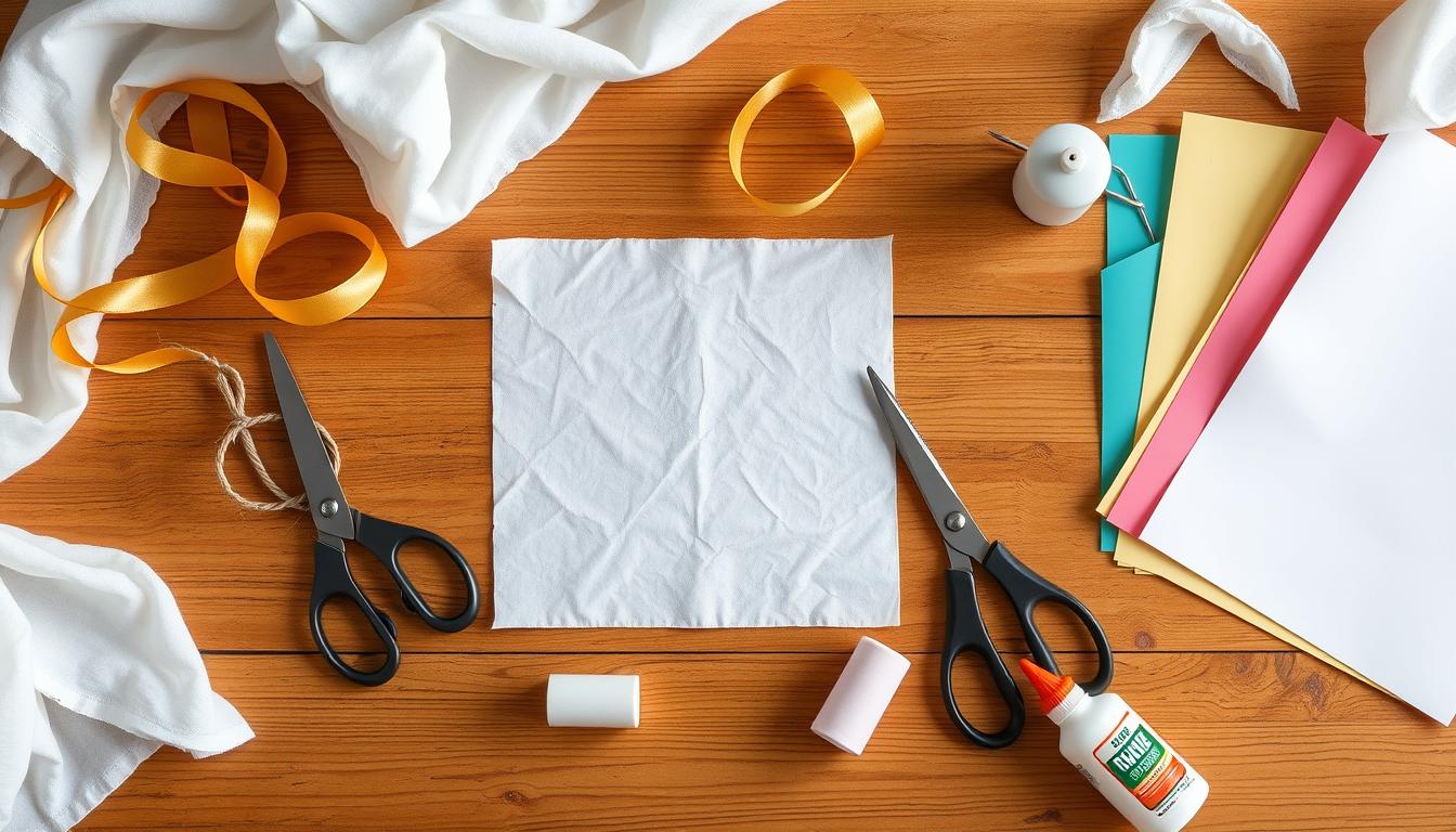 Materiały potrzebne do wykonania stroju świętego rozłożone na stole