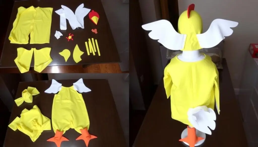Montaż wszystkich elementów stroju kury dla dziecka Montaż wszystkich elementów stroju kury dla dziecka
