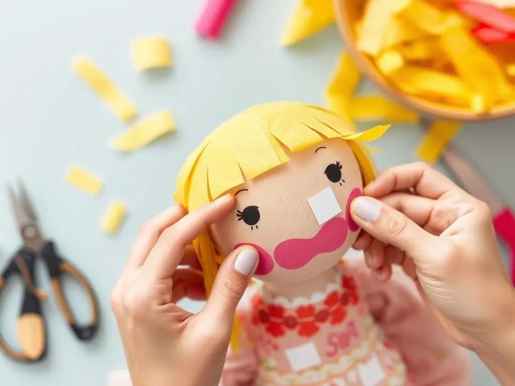 Ozdabianie głowy marzanny bibułą i detalami twarzy