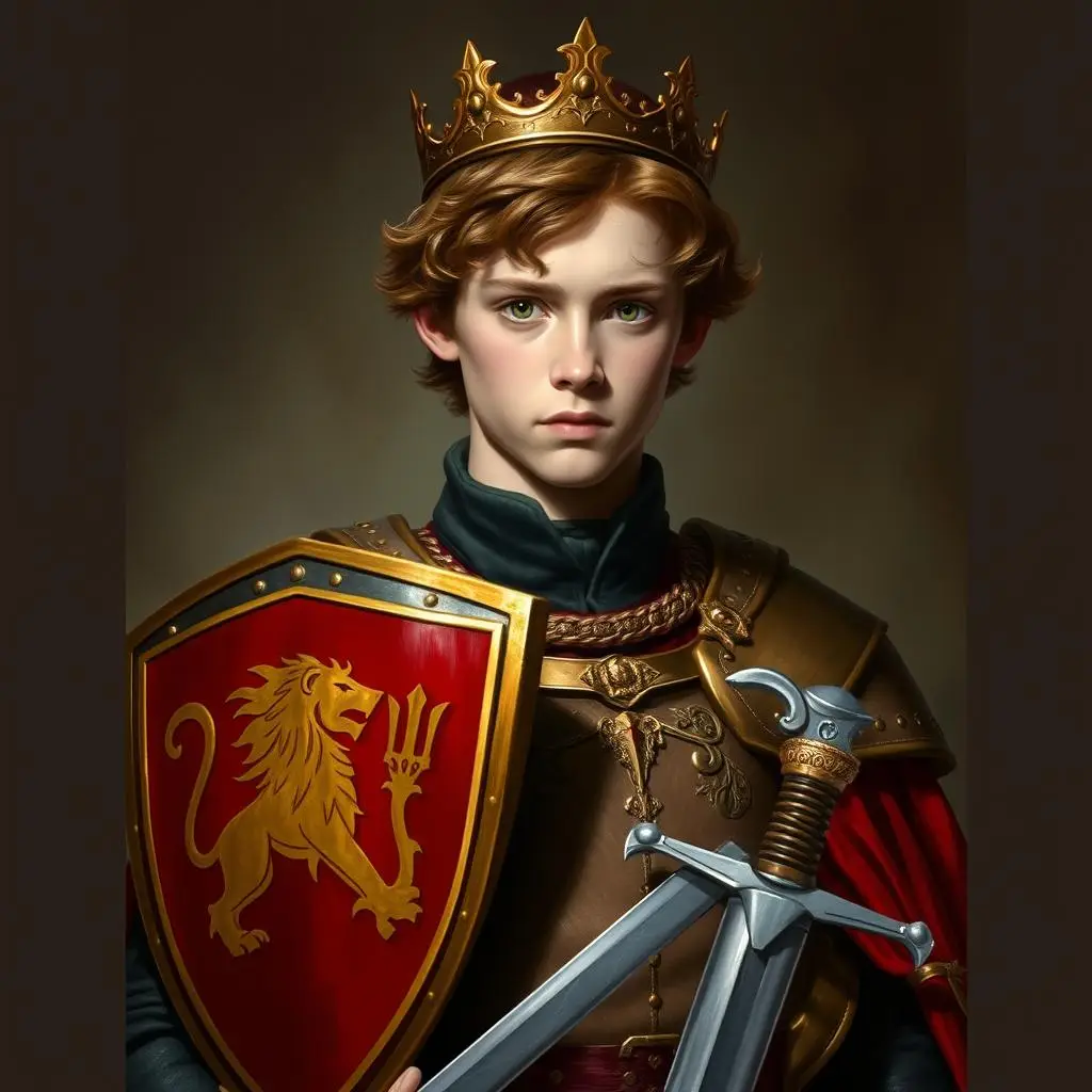 Piotr Pevensie z mieczem i tarczą jako Wielki Król Narnii