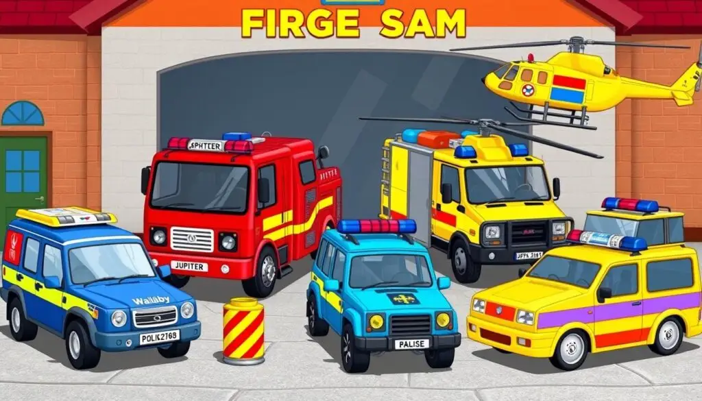Pojazdy używane przez strażaka Sama - wóz strażacki Jupiter, helikopter Wallaby i inne