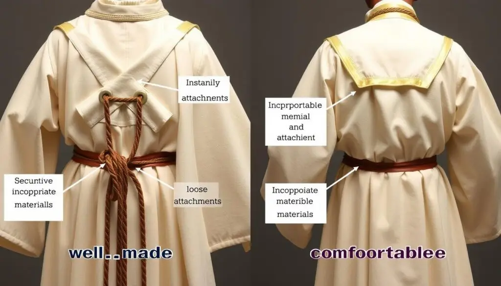 Porównanie dobrze i źle wykonanych elementów stroju świętego