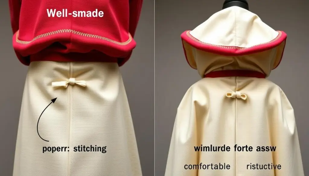 Porównanie dobrze i źle wykonanych elementów stroju świętej