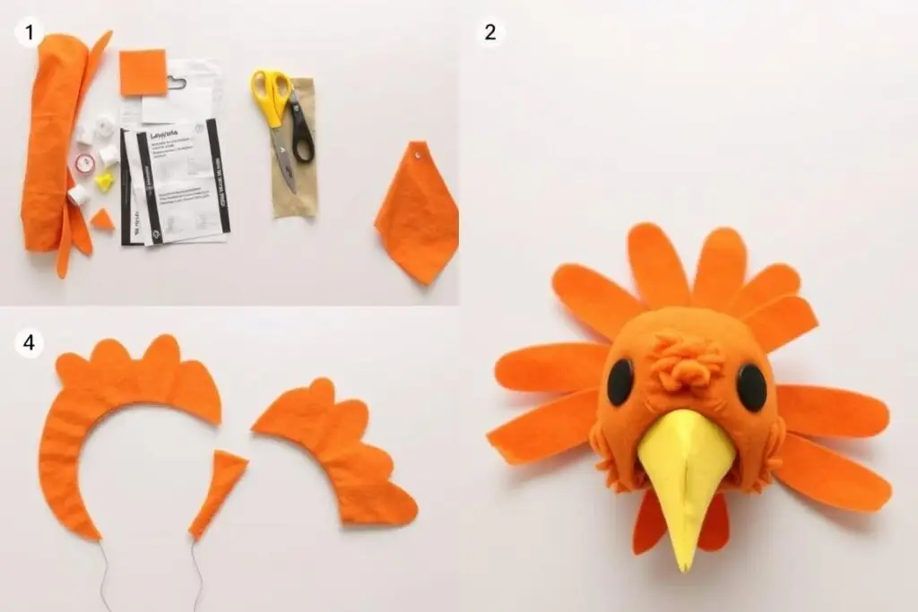 Proces tworzenia dzioba kury z filcu dla stroju dziecięcego Proces tworzenia dzioba kury z filcu dla stroju dziecięcego