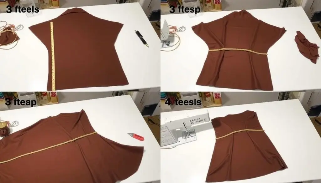 Proces tworzenia habitu z brązowego materiału do stroju świętej