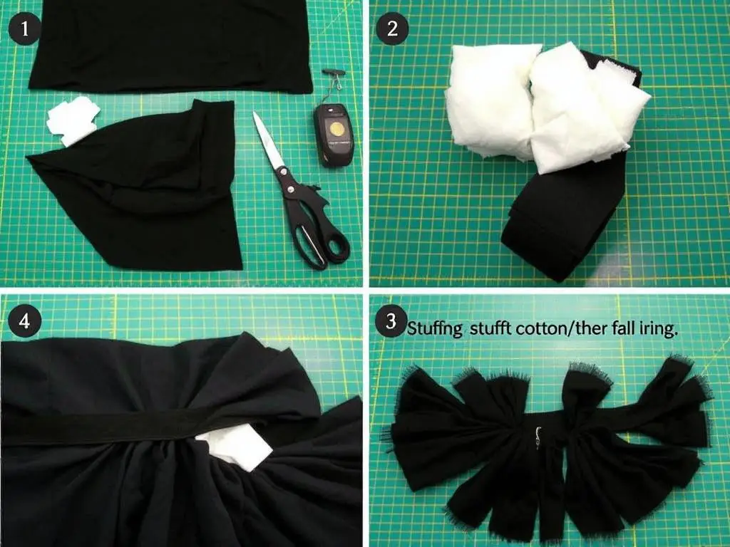 Proces tworzenia ogona kota z czarnego materiału