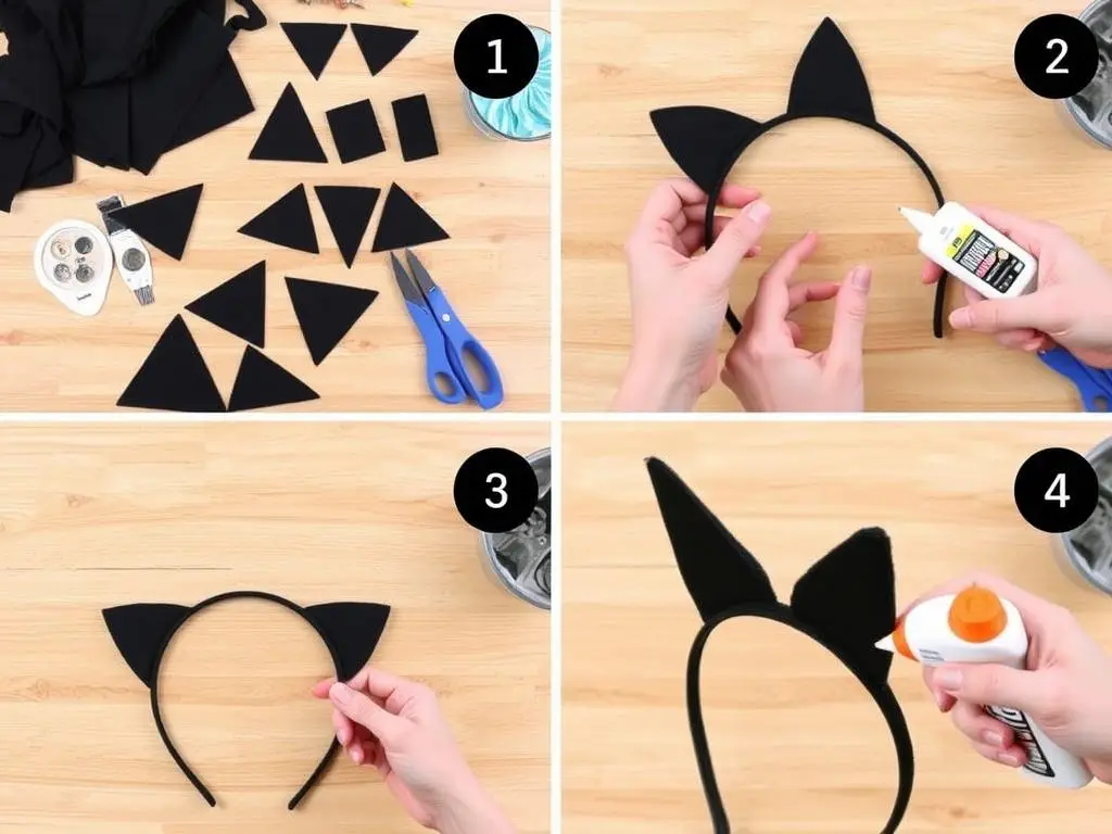 Proces tworzenia uszu kota z filcu i opaski