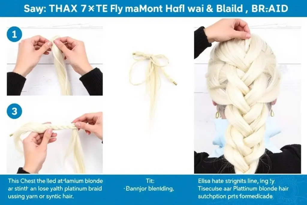 Proces tworzenia warkocza Elsy z jasnej włóczki lub syntetycznych włosów