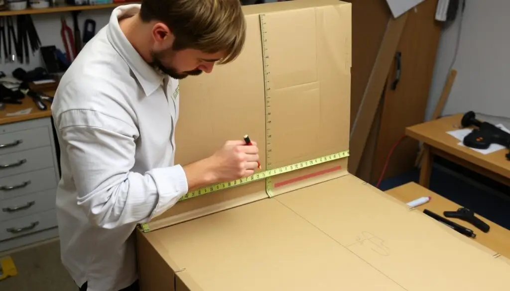 Przygotowanie kartonu do stroju SpongeBoba - wymierzanie i zaznaczanie