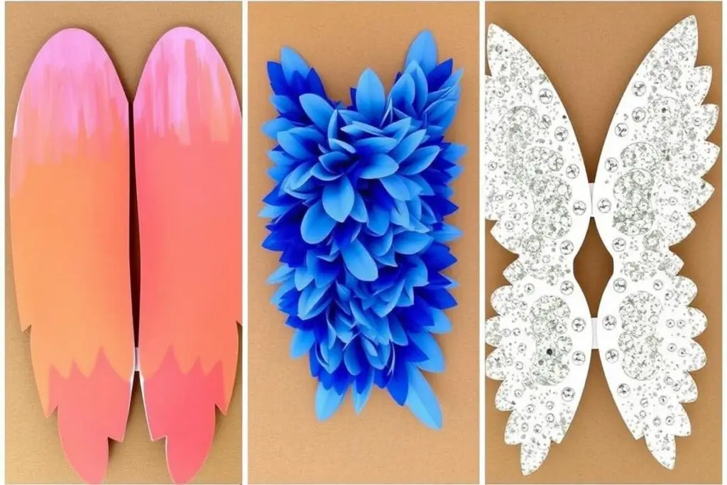 Przykłady różnych technik dekorowania skrzydeł z kartonu