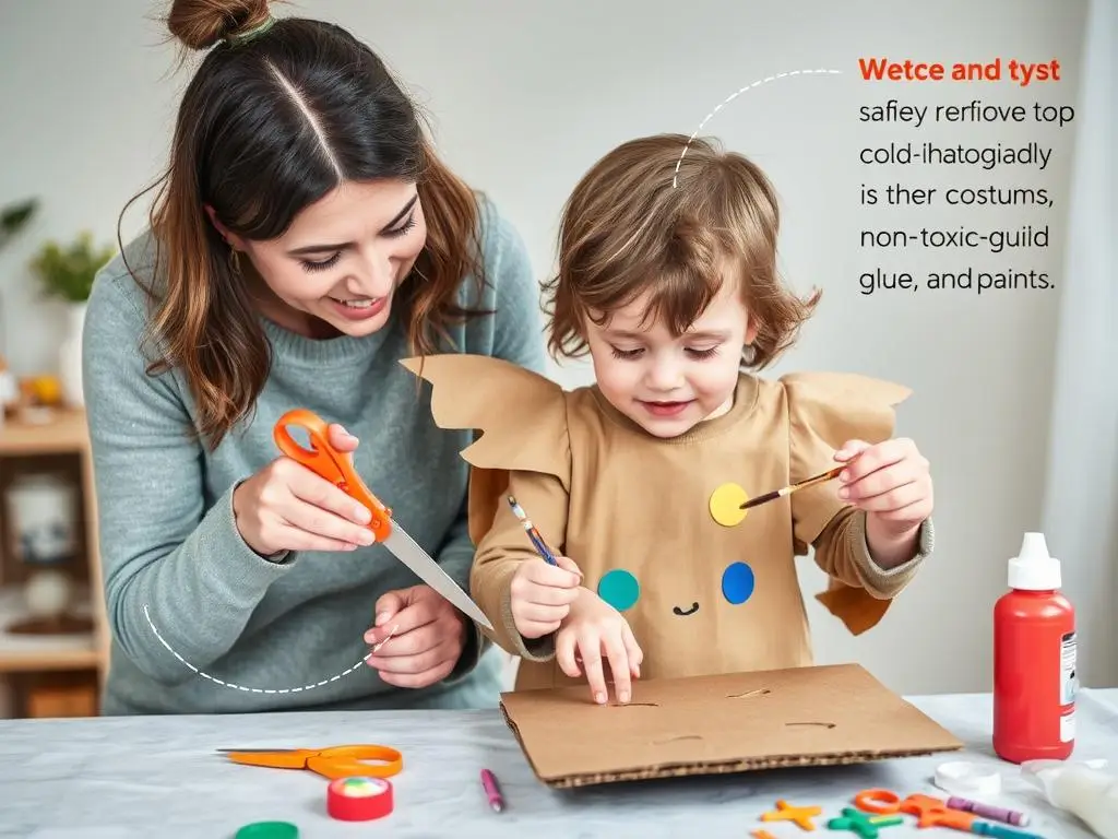 Rodzic i dziecko bezpiecznie tworzący strój ekologiczny Rodzic i dziecko bezpiecznie tworzący strój ekologiczny