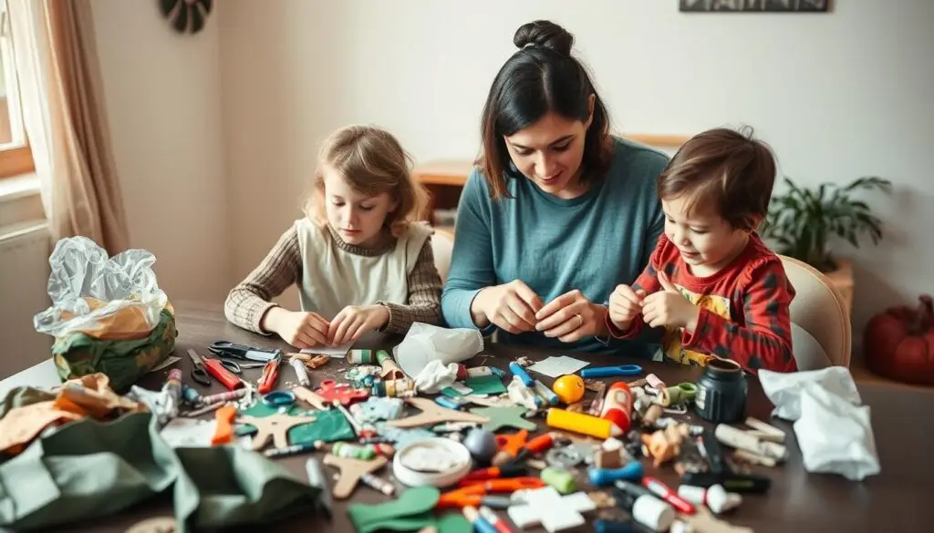 Rodzic z dzieckiem wspólnie tworzący strój z recyklingu jak zrobić strój z recyklingu