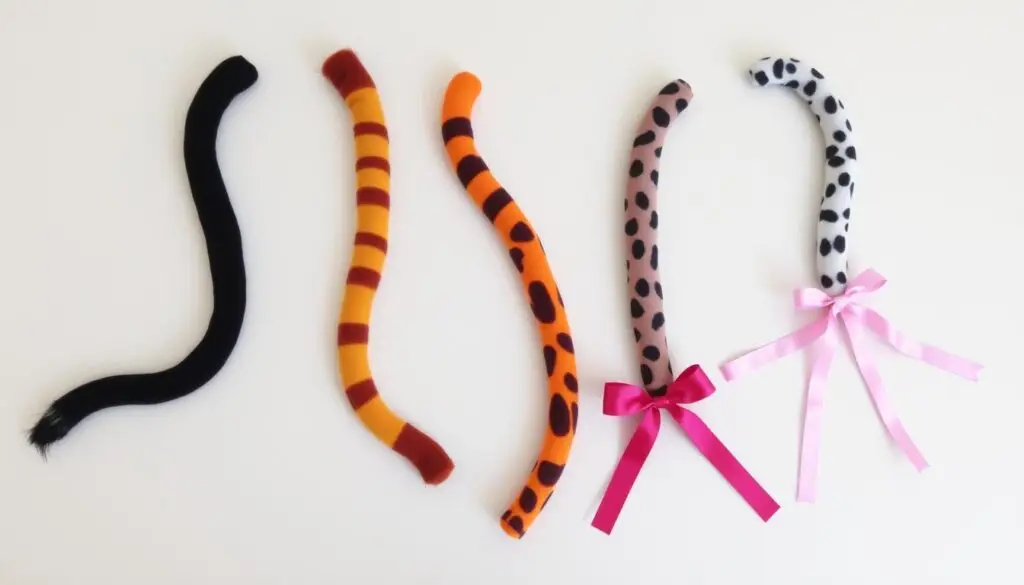 Różne ozdobione ogony kota z rajstop