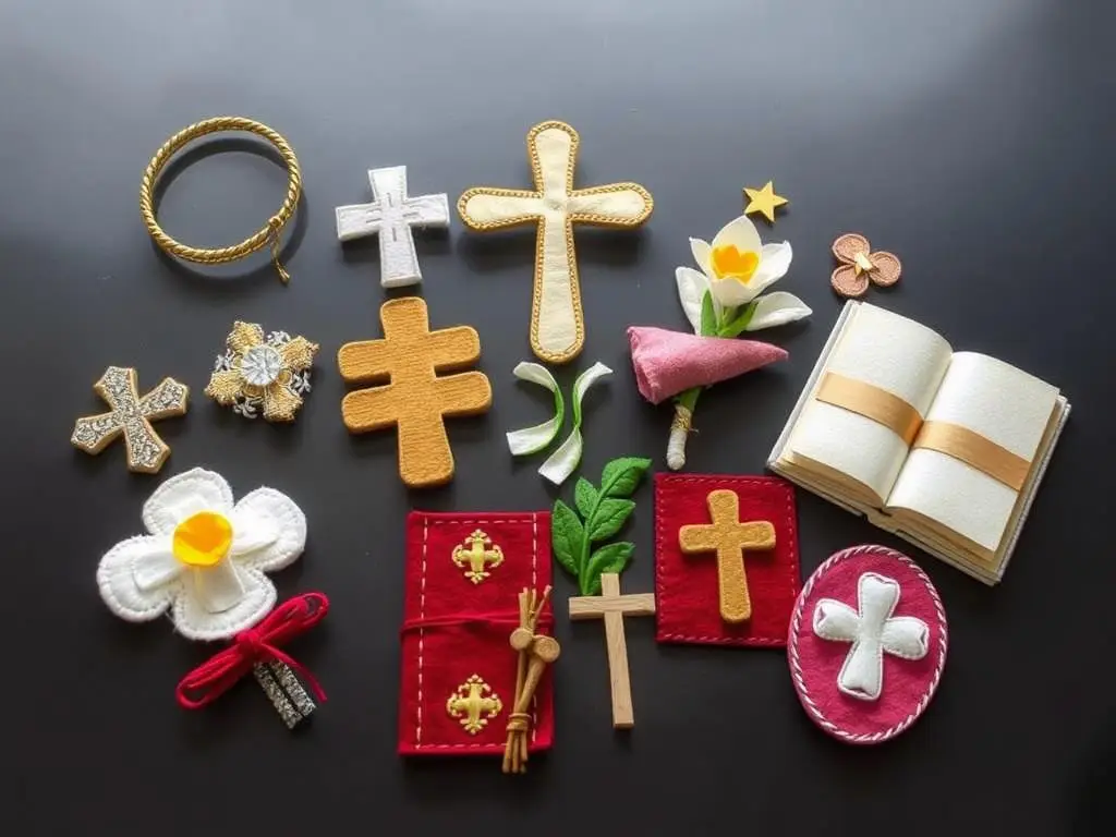 Różne symbole religijne wykonane z filcu do dekoracji stroju świętego