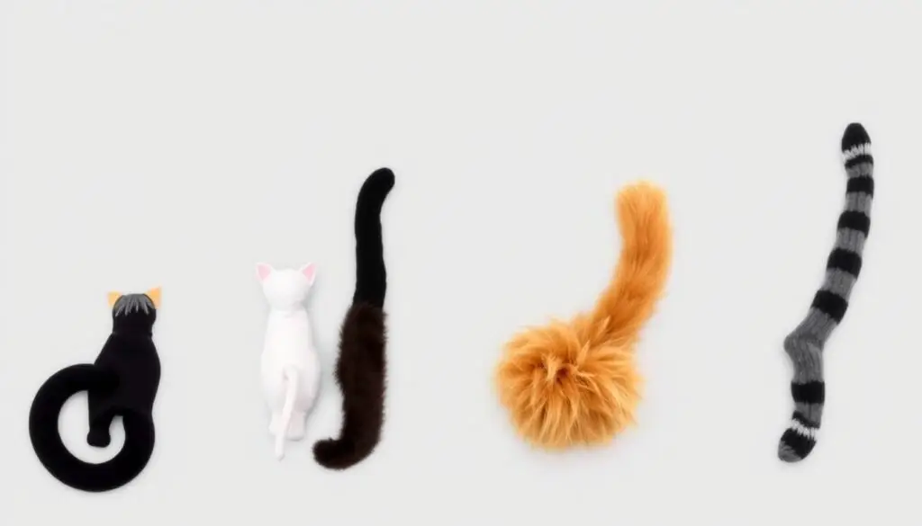 Różne warianty ogonów kotów wykonane z rajstop