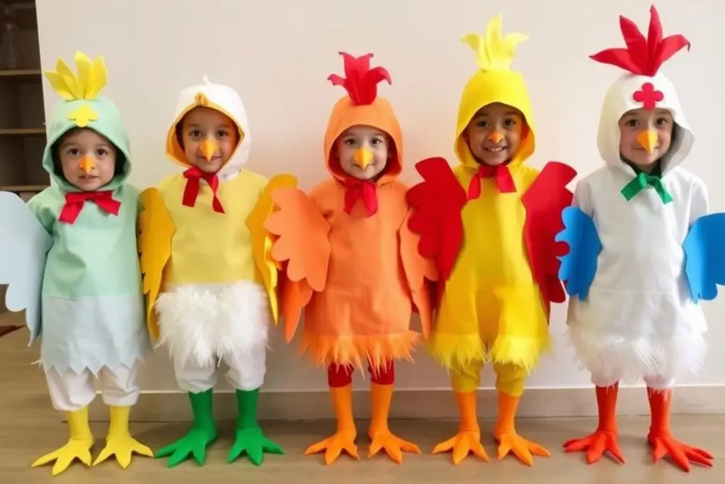 Różne warianty personalizacji stroju kury dla dziecka Różne warianty personalizacji stroju kury dla dziecka