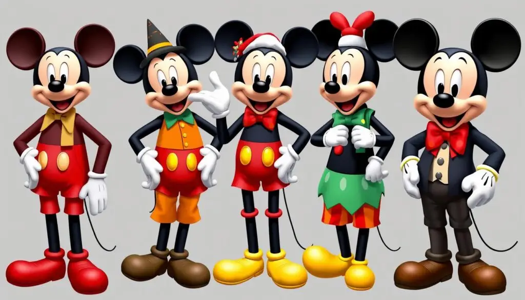 Różne warianty strojów Myszki Miki na różne okazje