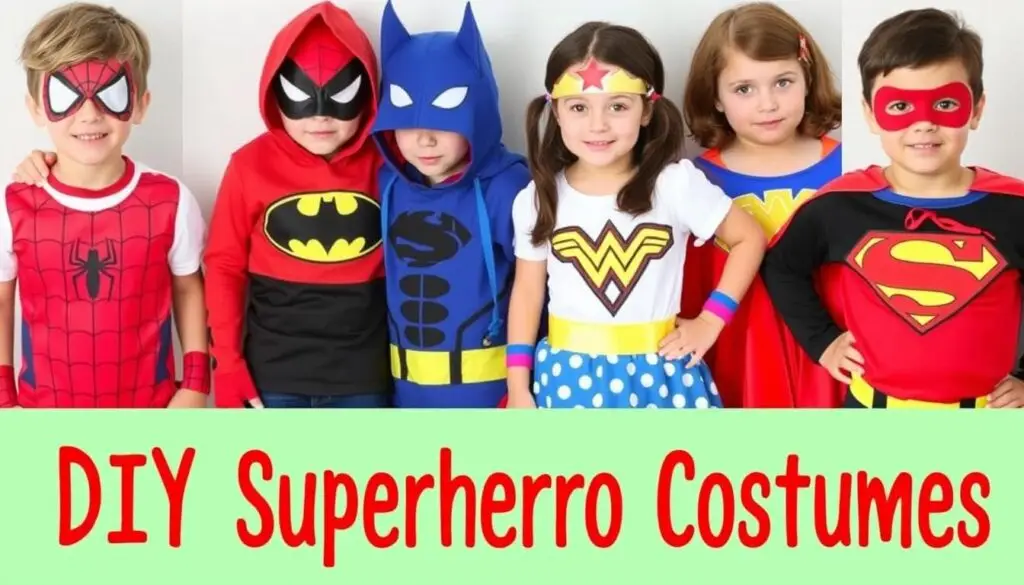 Różne warianty strojów superbohaterów z bajek wykonane domowymi sposobami