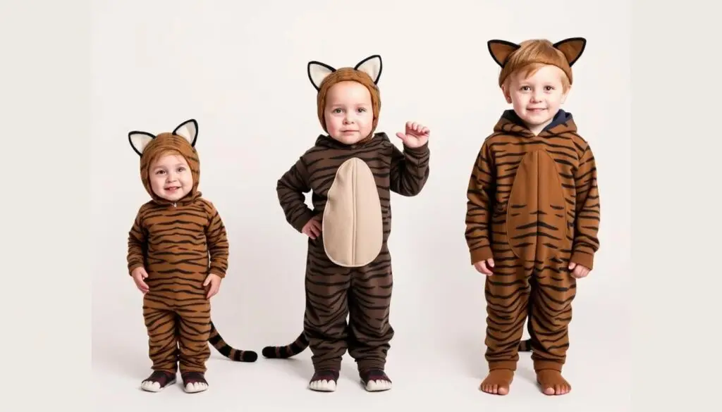 Różne wersje stroju kota dostosowane do wieku dzieci