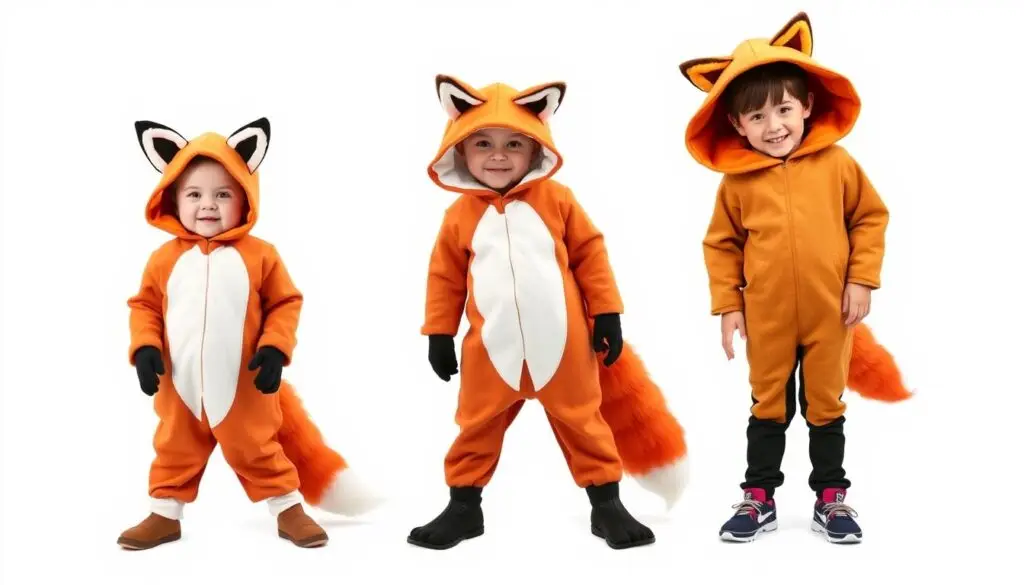 Różne wersje stroju liska dla dzieci w różnym wieku