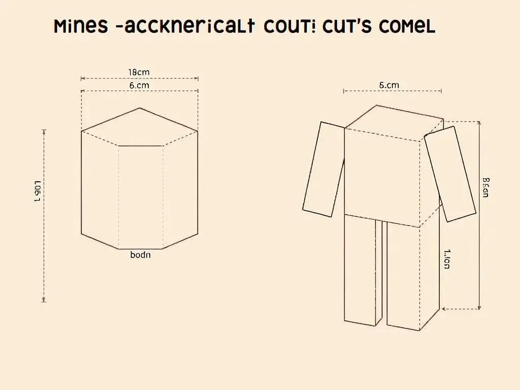 Schemat wymiarów i cięcia kartonu na głowę i tułów kostiumu Minecraft