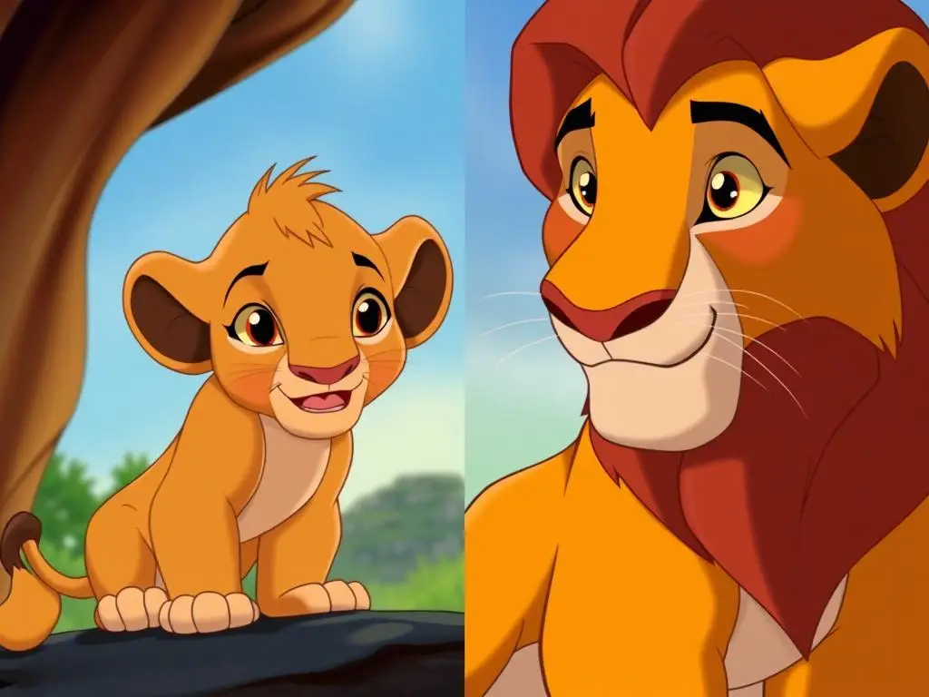 Simba jako młode lwiątko i jako dorosły lew w filmie Król Lew