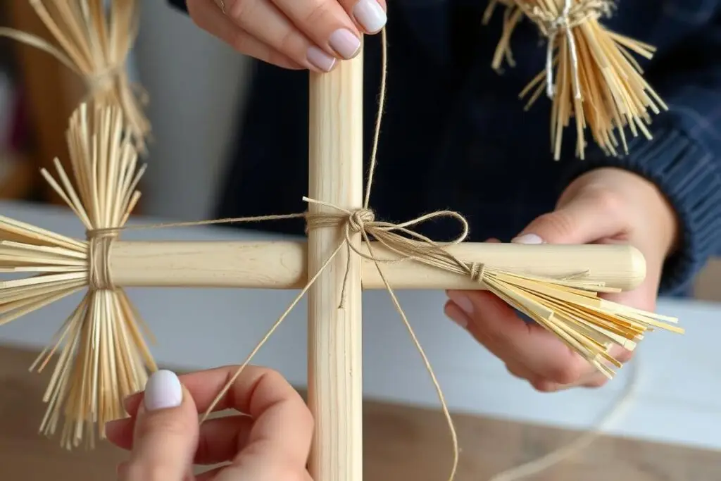 Stelaż marzanny z przywiązanymi snopkami traw