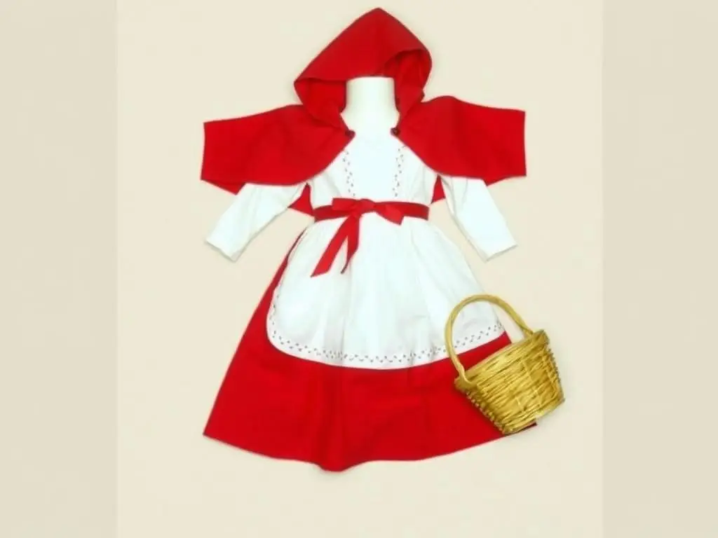 Strój Czerwonego Kapturka z charakterystyczną czerwoną pelerynką i koszykiem