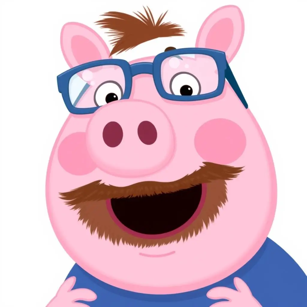 Tata Świnka w okularach i niebieskim ubraniu